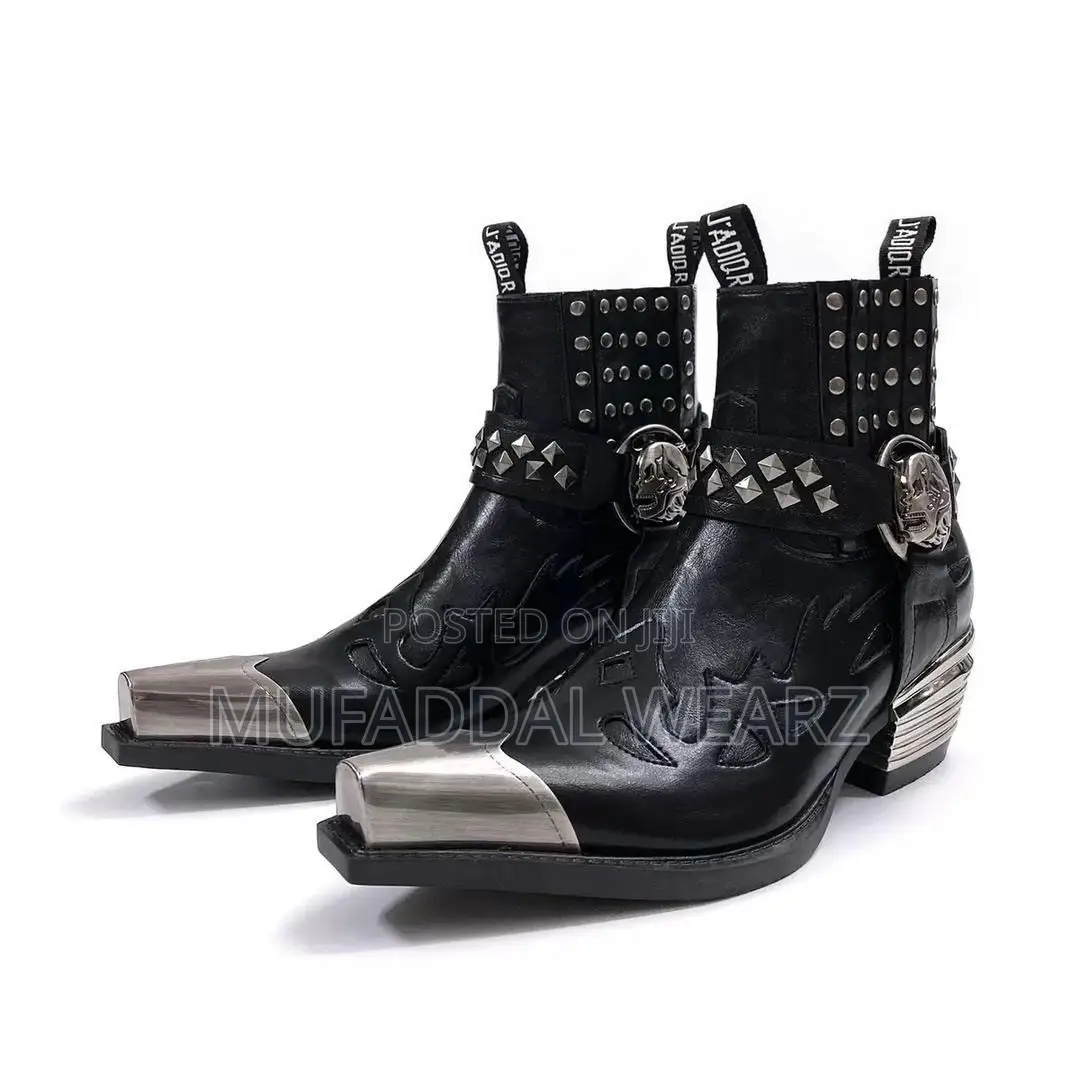 Black Leather Gothic Western Ankle Boots