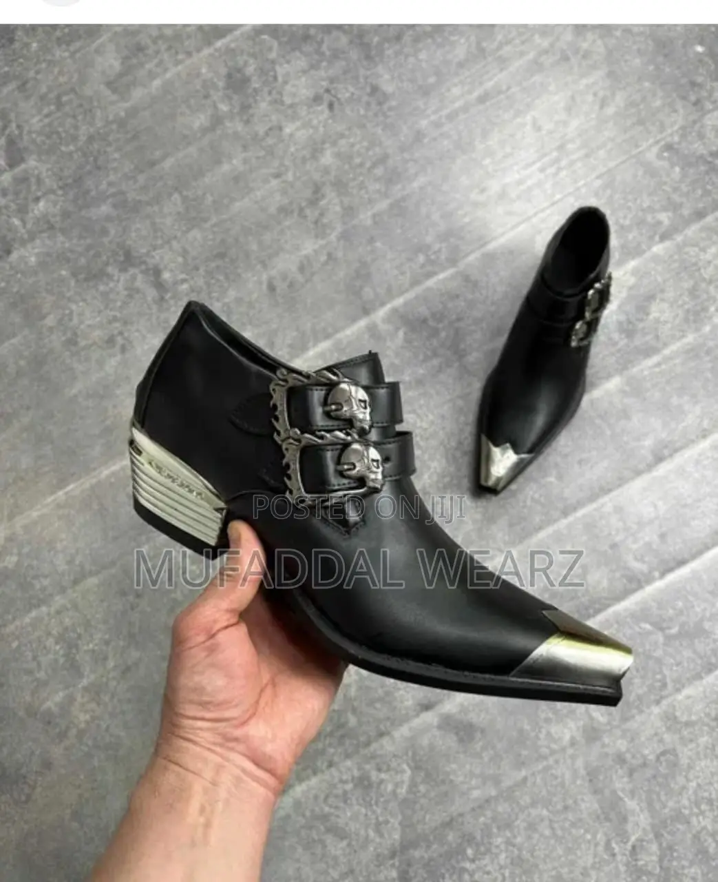 Black Leather Gothic Western Ankle Boots