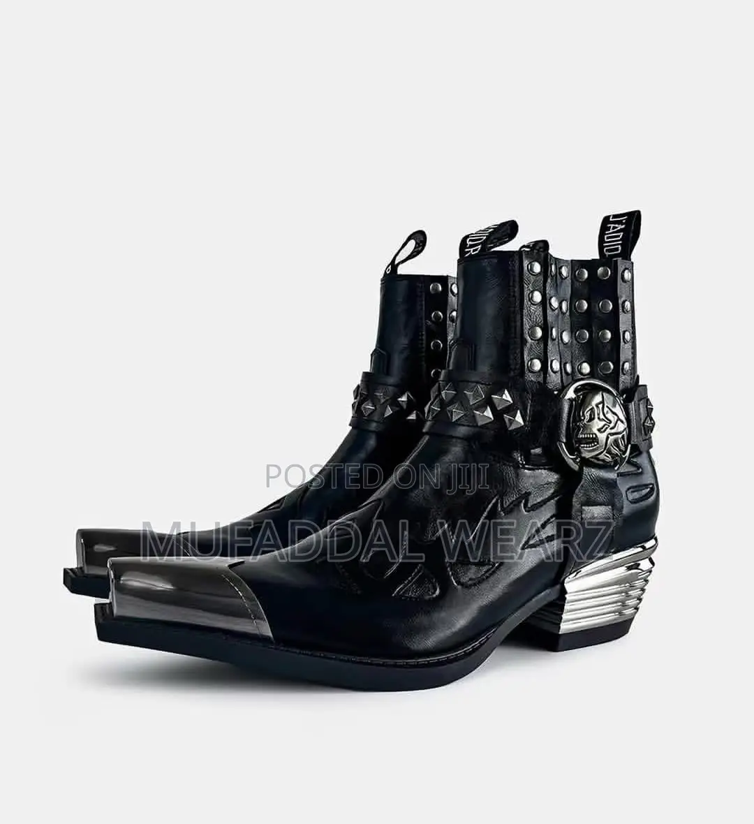 Black Leather Gothic Western Ankle Boots