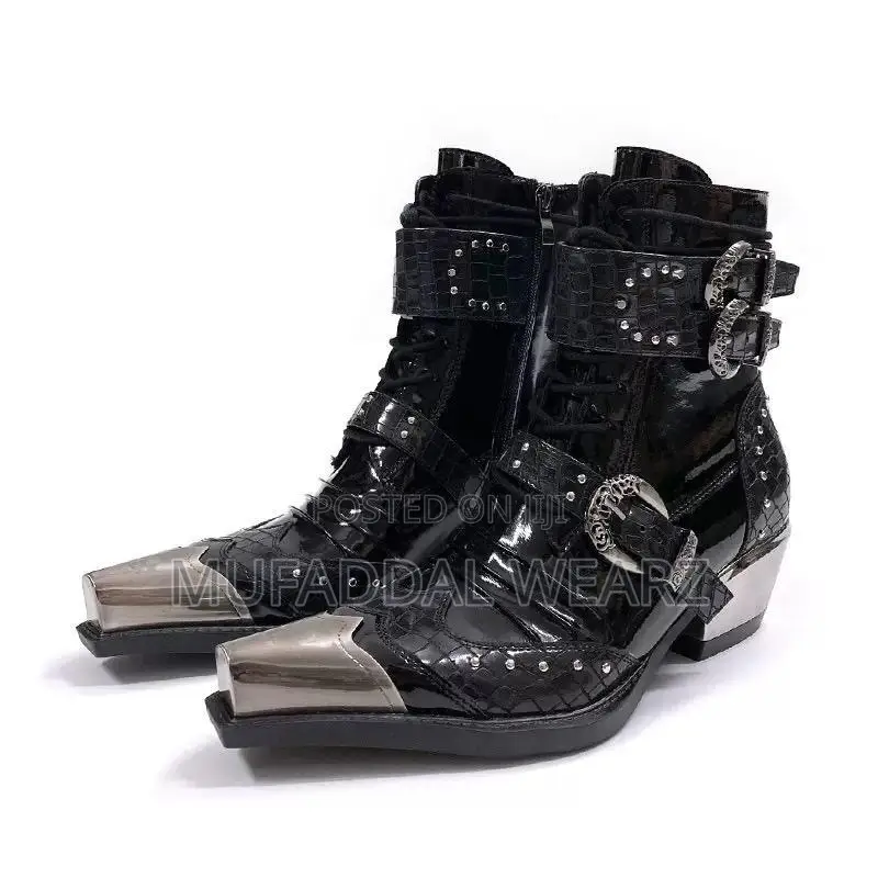 Black Leather Gothic Western Ankle Boots