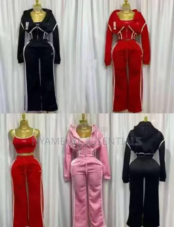 Ladies 3-Piece Tracksuit 3in1 Set-Cropped Hoodie+bralette+jogger