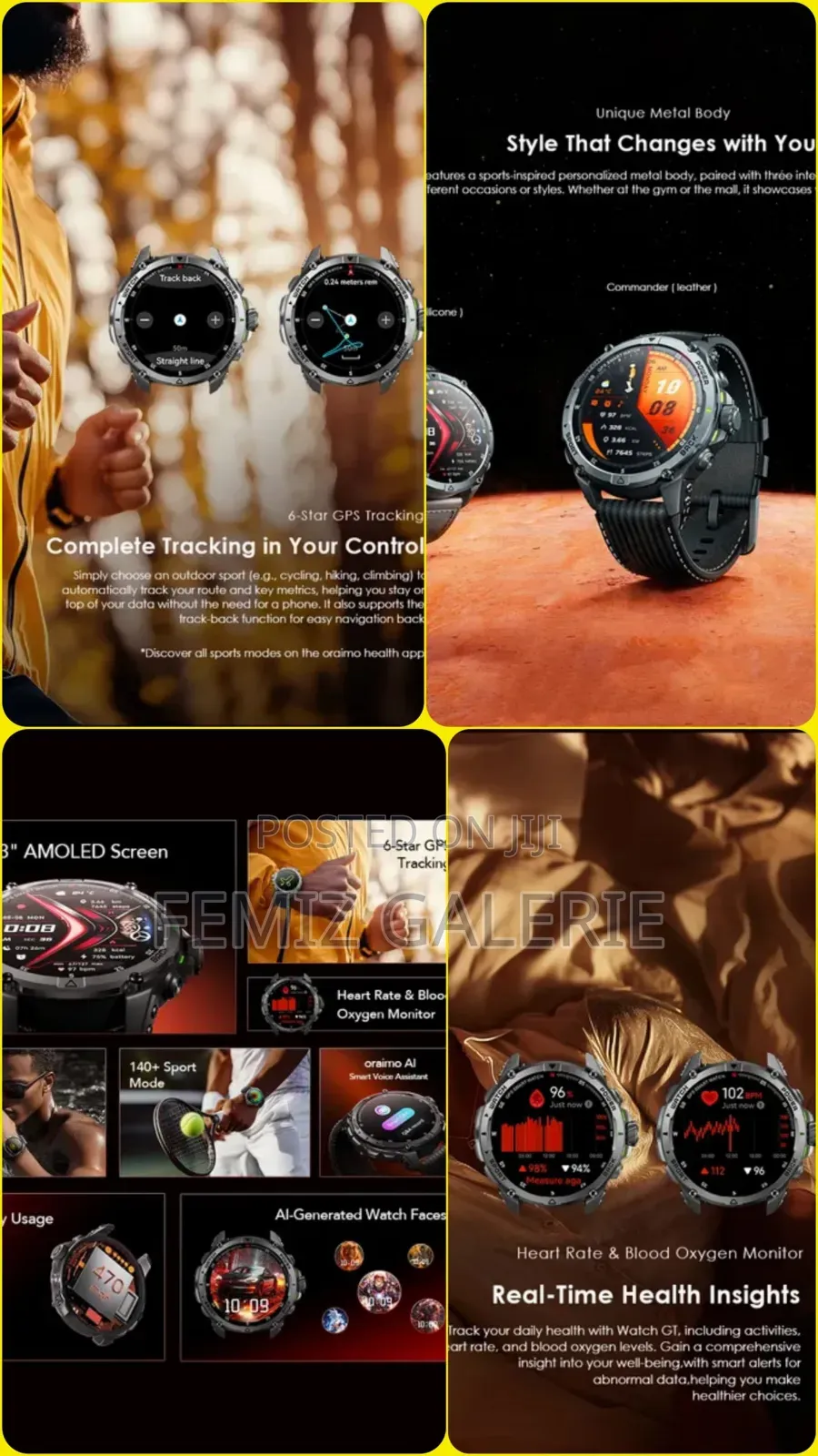 Oraimo Watch GT 1.43" AMOLED 3ATM GPS Smart Watch + 2 Straps
