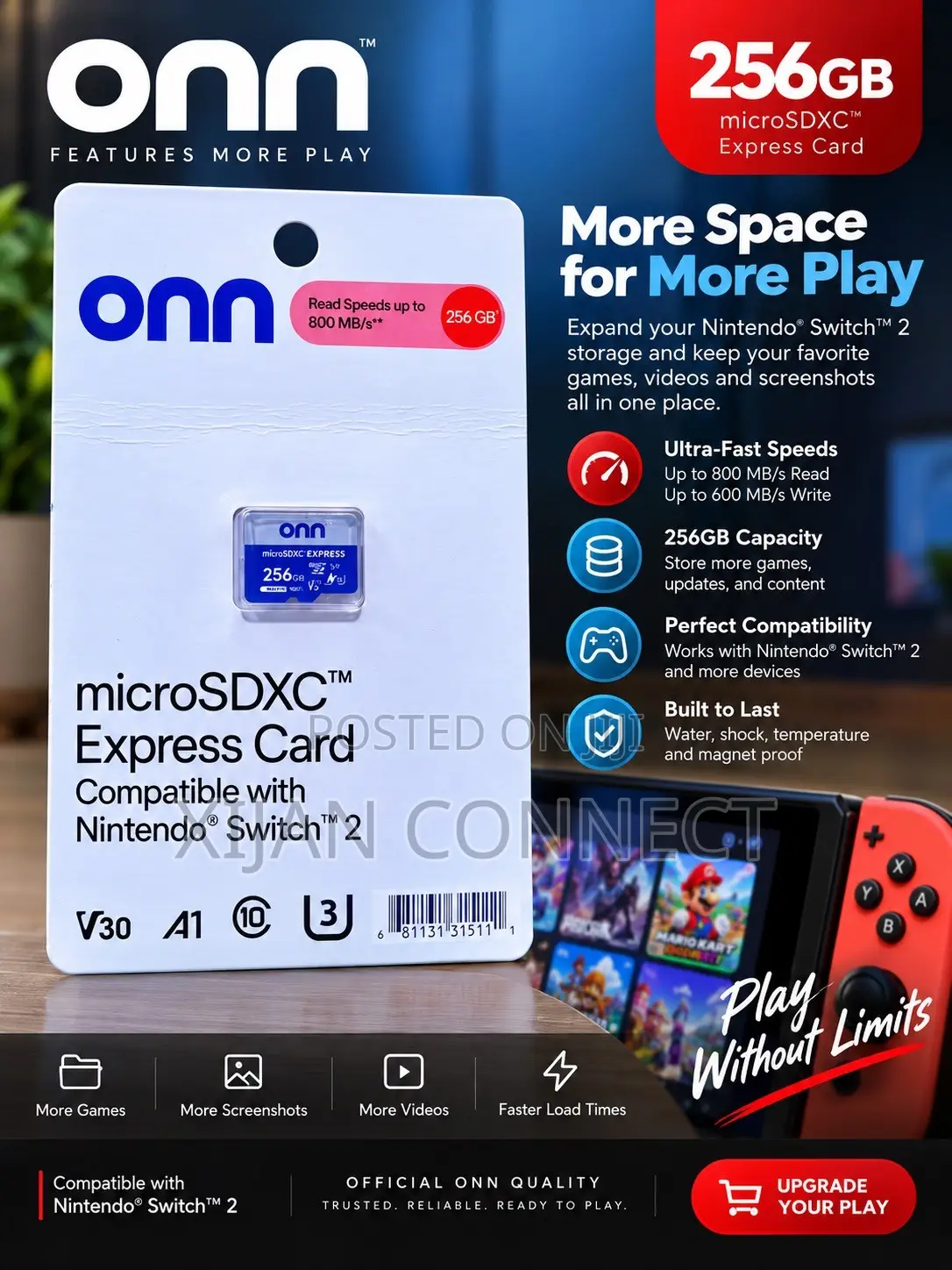 Onn 256GB microSD Express Card for Nintendo Switch 2 – 800mb/S