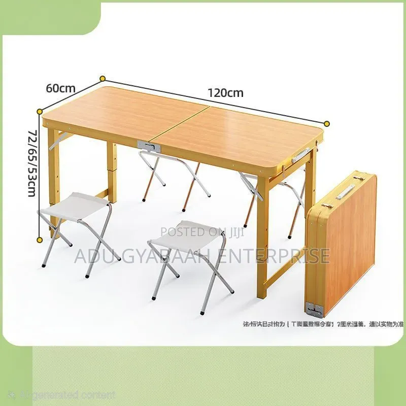 Portable Foldable Picnic Table With Adjustable Height Stools