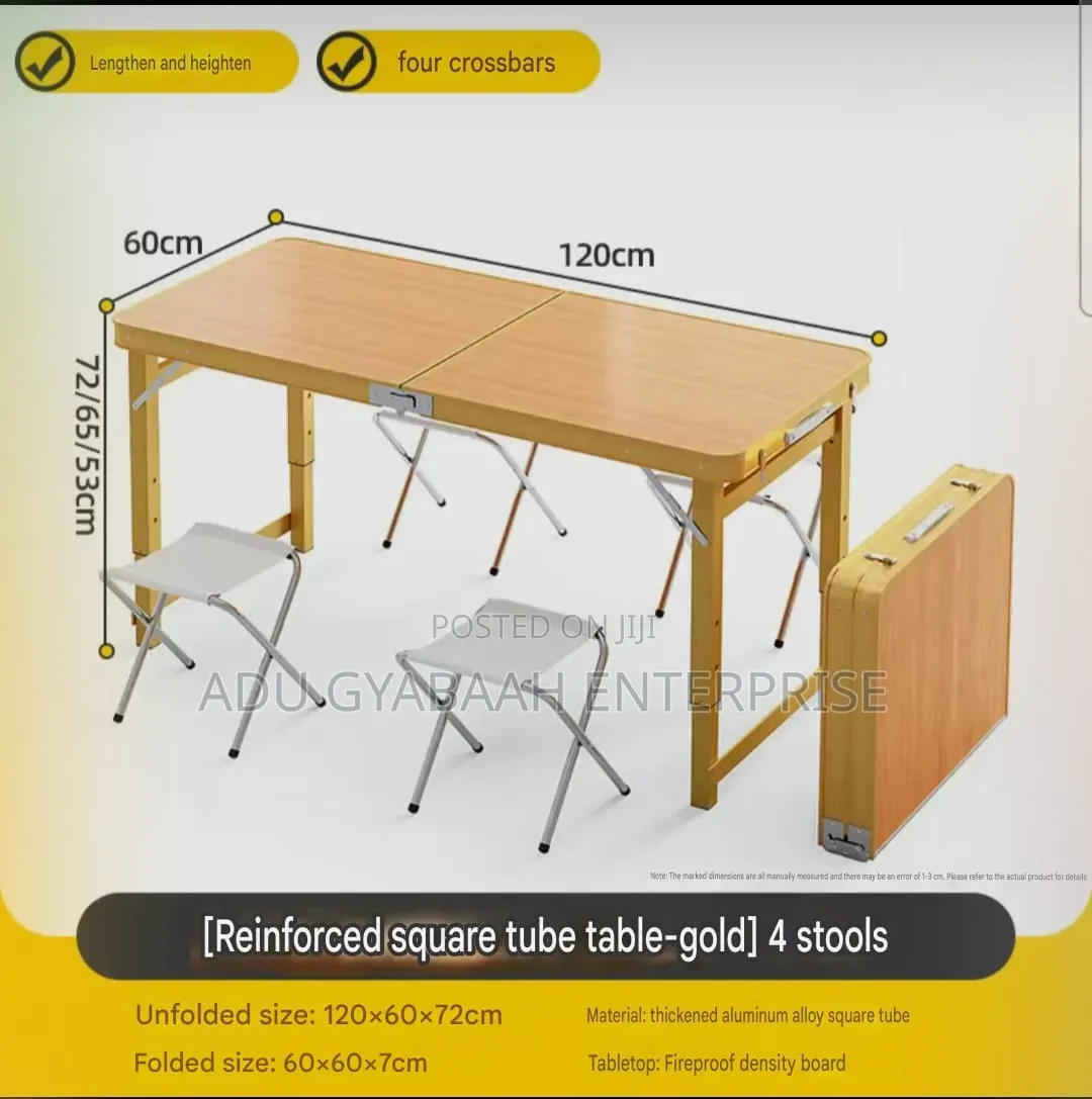 Portable Foldable Picnic Table With Adjustable Height Stools