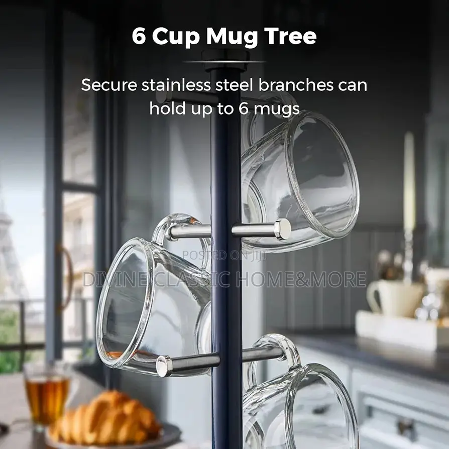 Tower Belle Mug Tree and Towel Pole Set,Stainless Steel, Midnight Blue