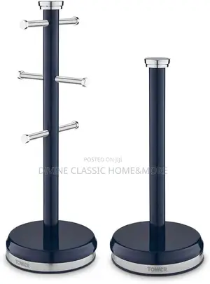 Tower Belle Mug Tree and Towel Pole Set,Stainless Steel, Midnight Blue