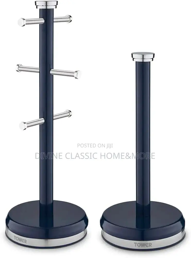 Tower Belle Mug Tree and Towel Pole Set,Stainless Steel, Midnight Blue