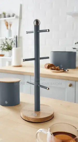 Swan Nordic Kitchen 6 Mug Tree With Bamboo Base, Slate Grey