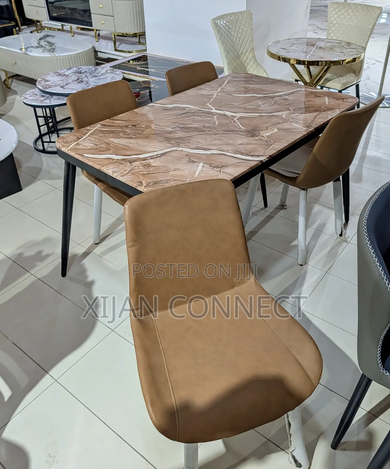 Modern Marble-Design Dining Table Set With 4 Chairs