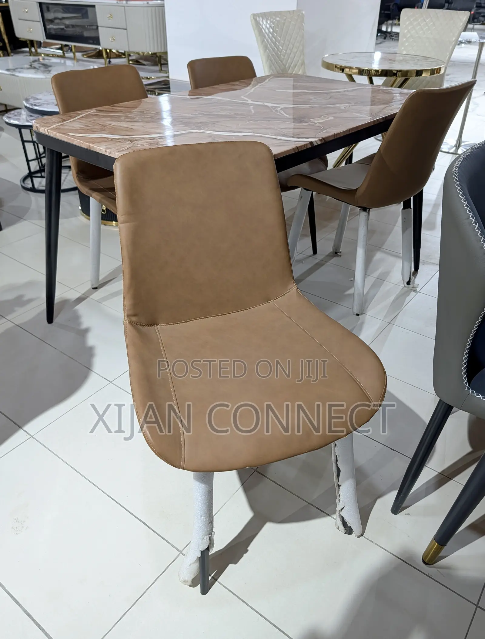 Modern Marble-Design Dining Table Set With 4 Chairs