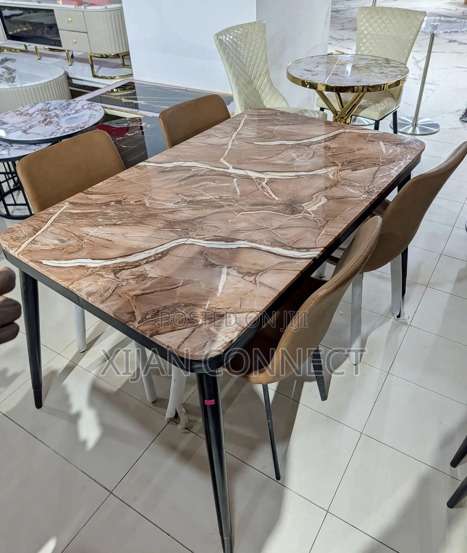 Modern Marble-Design Dining Table Set With 4 Chairs