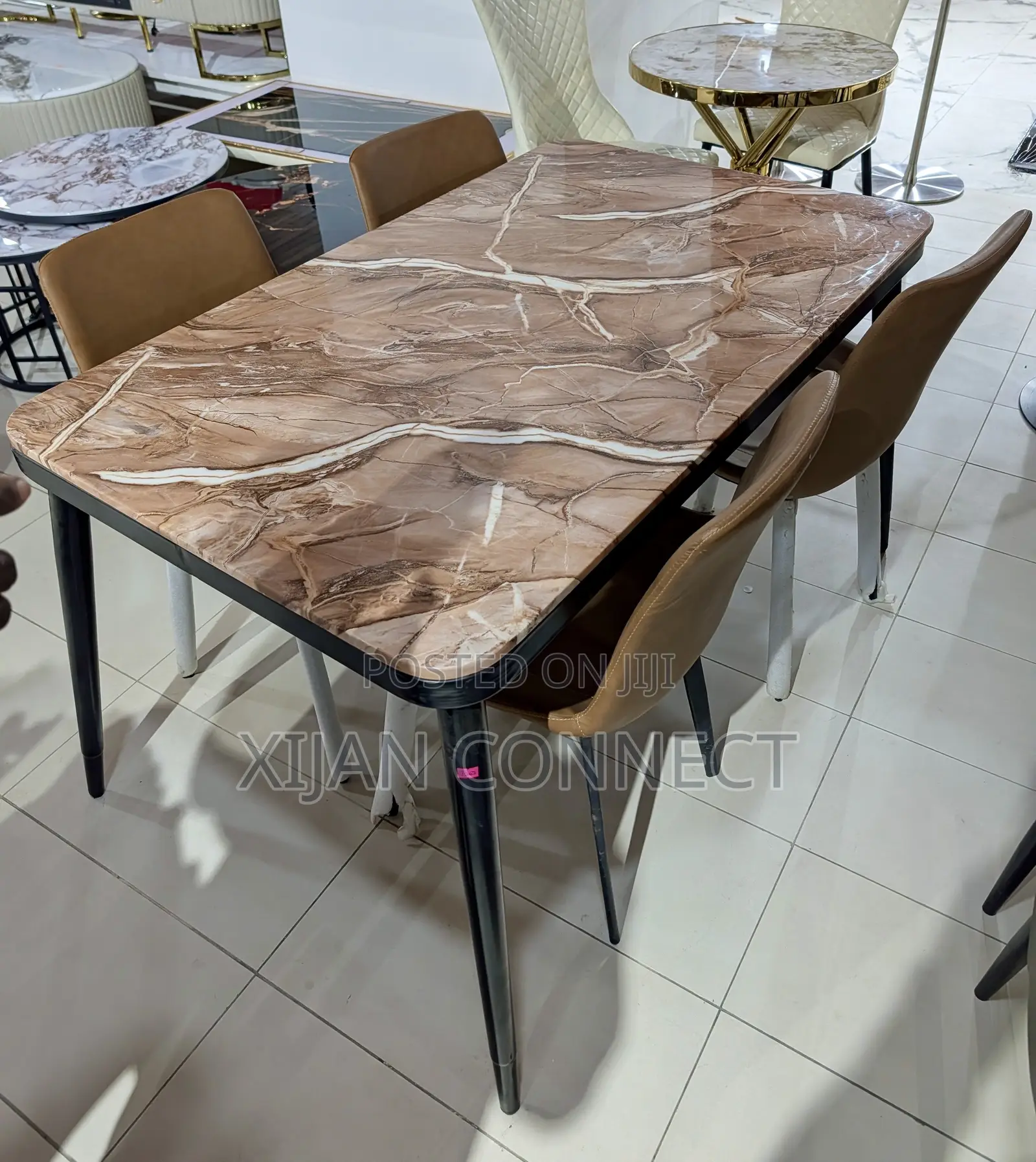 Modern Marble-Design Dining Table Set With 4 Chairs