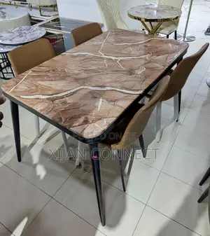Modern Marble-Design Dining Table Set With 4 Chairs