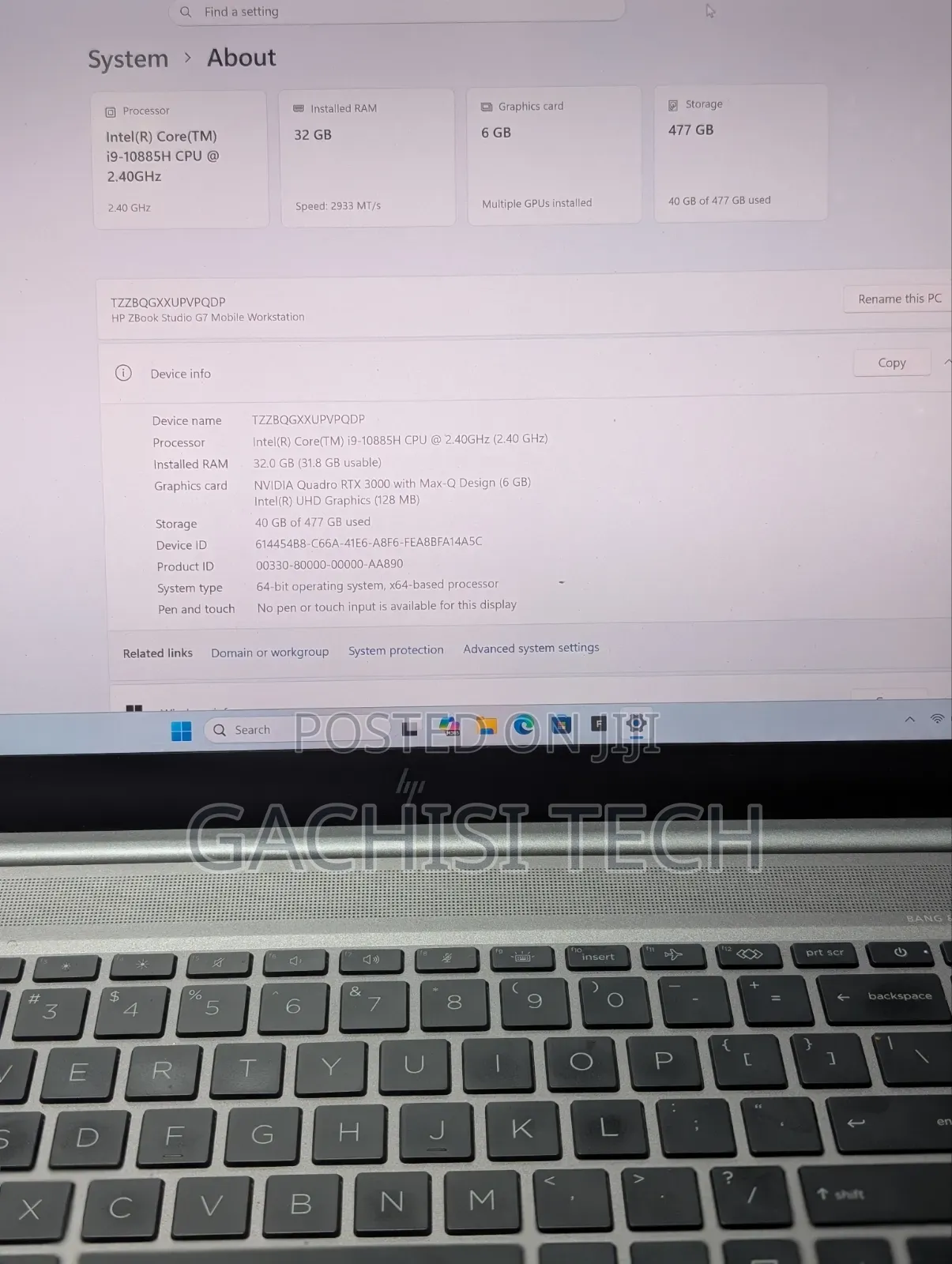 Laptop HP Zbook Studio G7 32GB Intel Core i9 HDD 512GB