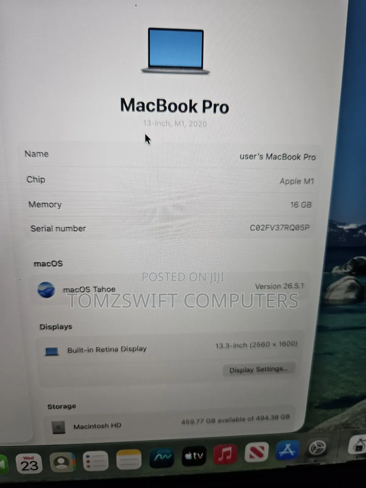 Laptop Apple MacBook Pro 2020 16GB Apple M1 SSHD (Hybrid) 512GB