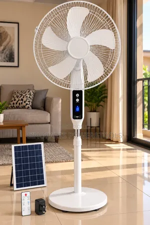 Solar Rechargeable Fan With Remote, LED Light USB Charging