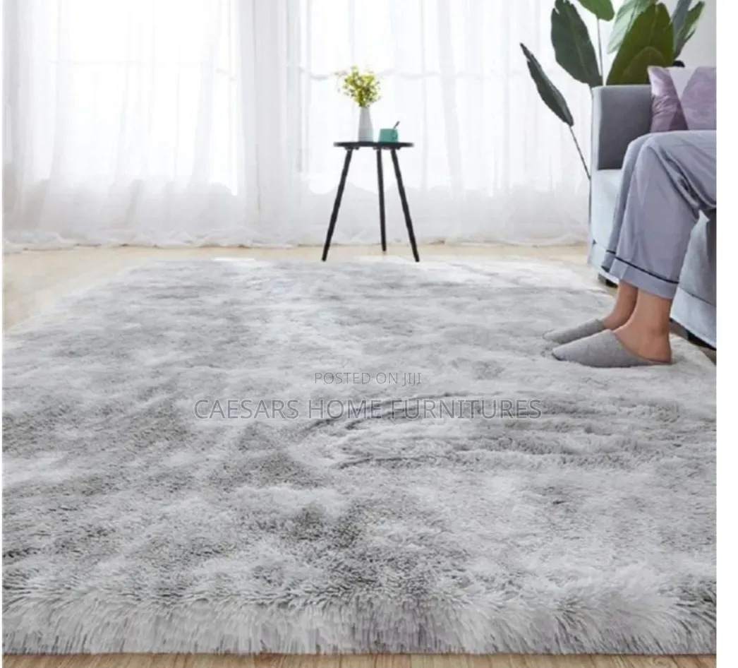 New Fluffy Grey Living Room Rug (200 X 160) Cm