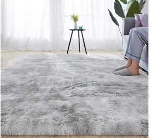New Fluffy Grey Living Room Rug (200 X 160) Cm