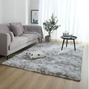 New Fluffy Grey Living Room Rug (200 X 160) Cm
