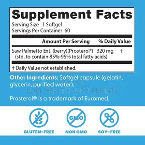 Saw Palmetto Standardized Extract 320 Mg, Prostrate Health 60 Softgels