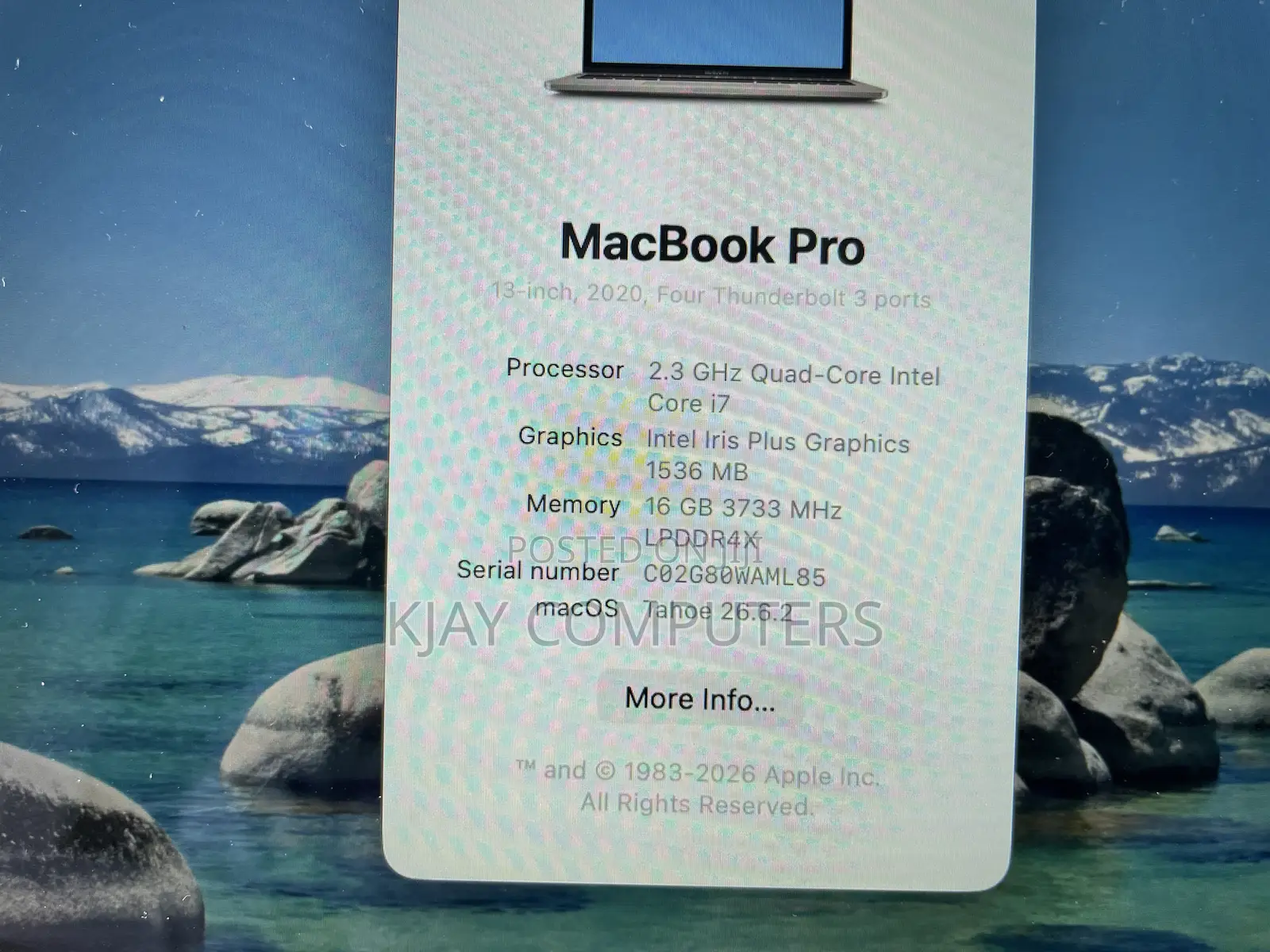 Laptop Apple MacBook Pro 2020 16GB Intel Core i7 SSD 500GB