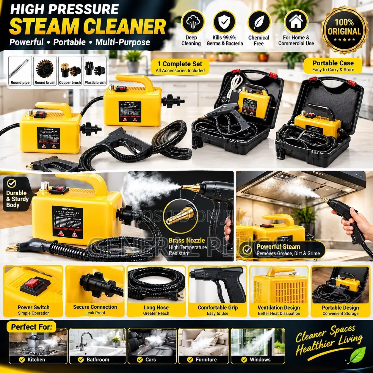 Powerful Hot Sterilization Steam Cleaner for Cars ,AC ,Kitchen Etc