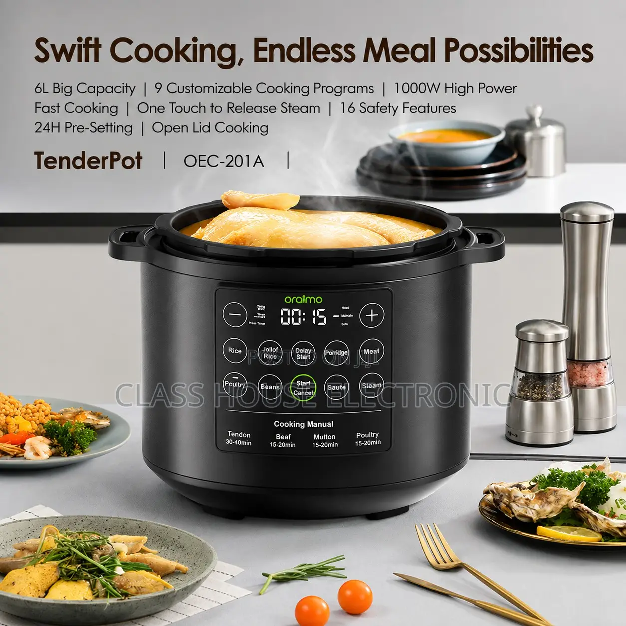 Oraimo TenderPot 6L 1000W Electric Pressure Cooker