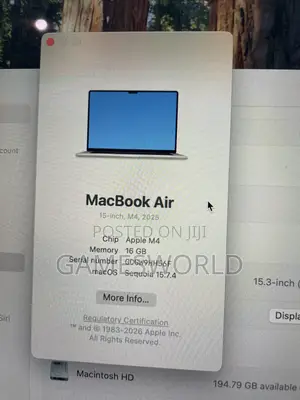 Laptop Apple MacBook Air 16GB Apple M4 SSD 256GB