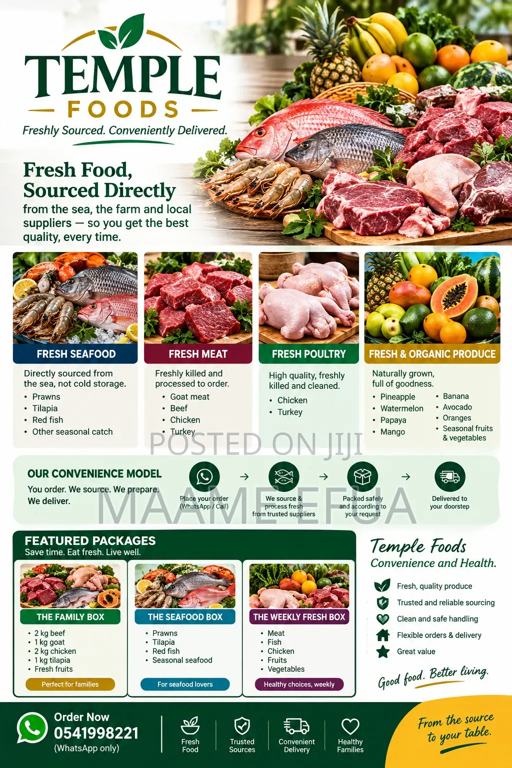 Fresh Poultry Meat, Animal Meat, Seafood, Fruits for Sale