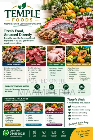 Fresh Poultry Meat, Animal Meat, Seafood, Fruits for Sale