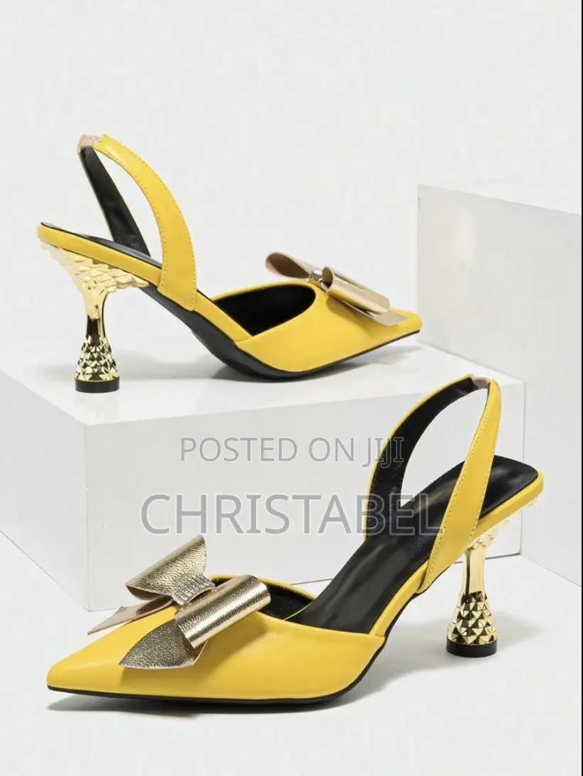Ladies Yellow Pointed Toe Bowknot Heel