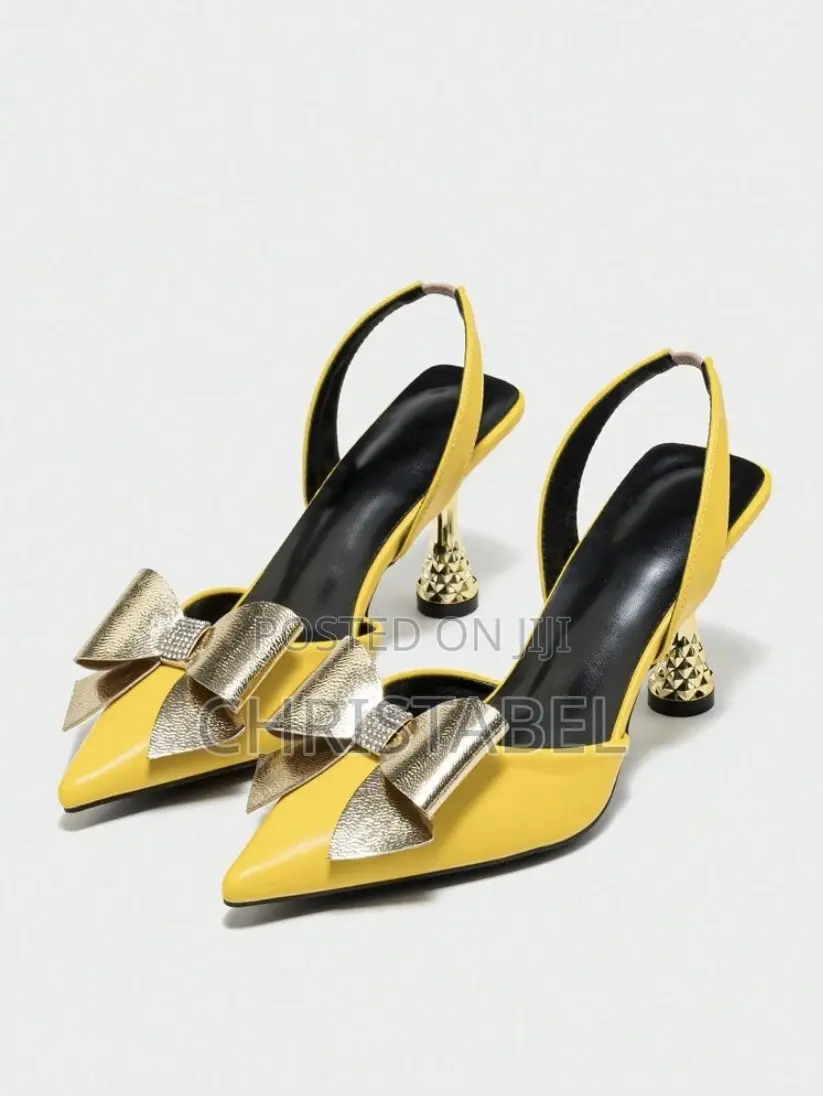 Ladies Yellow Pointed Toe Bowknot Heel