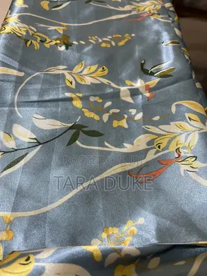 Blue Botanical Satin Material