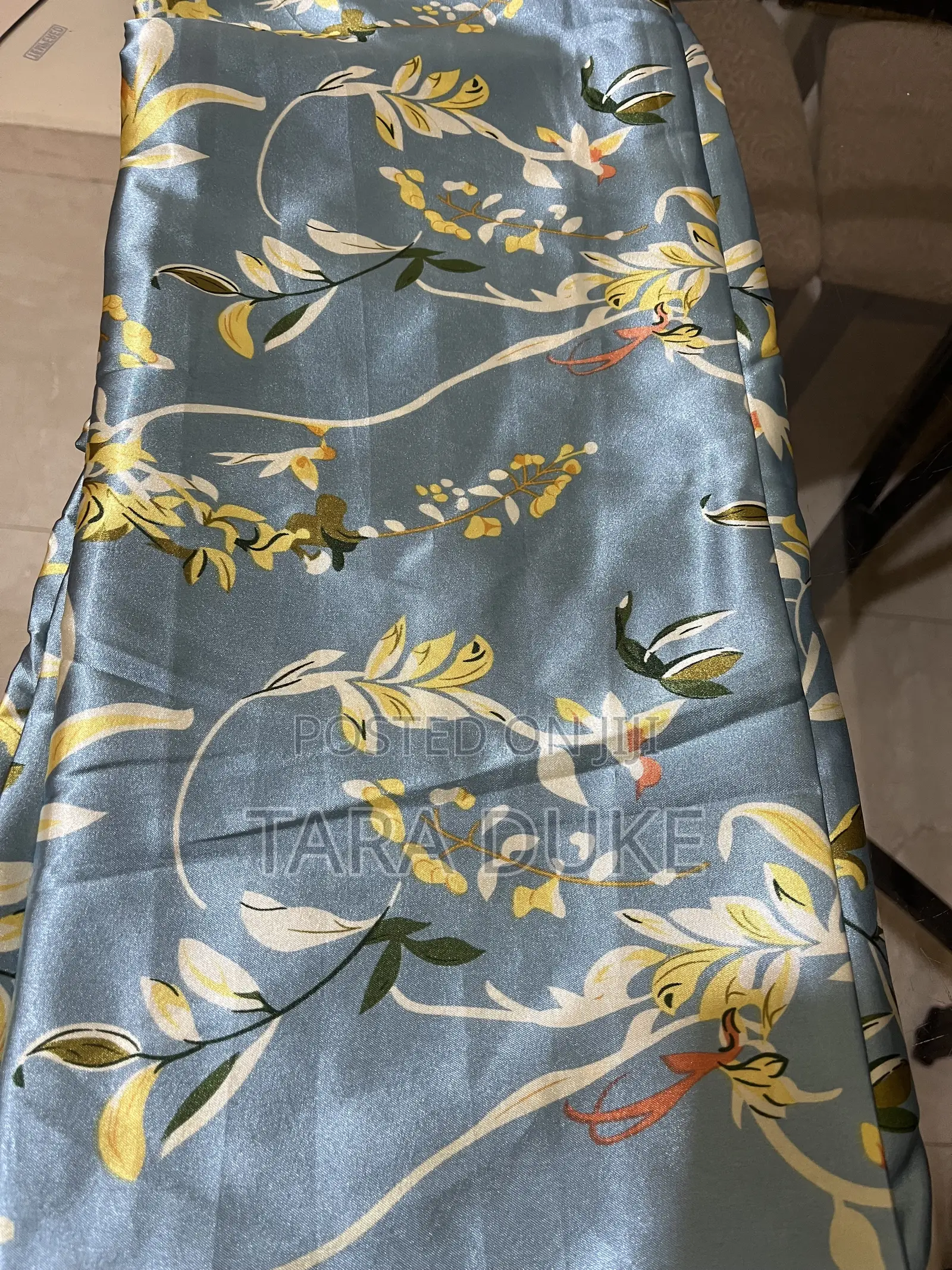 Blue Botanical Satin Material
