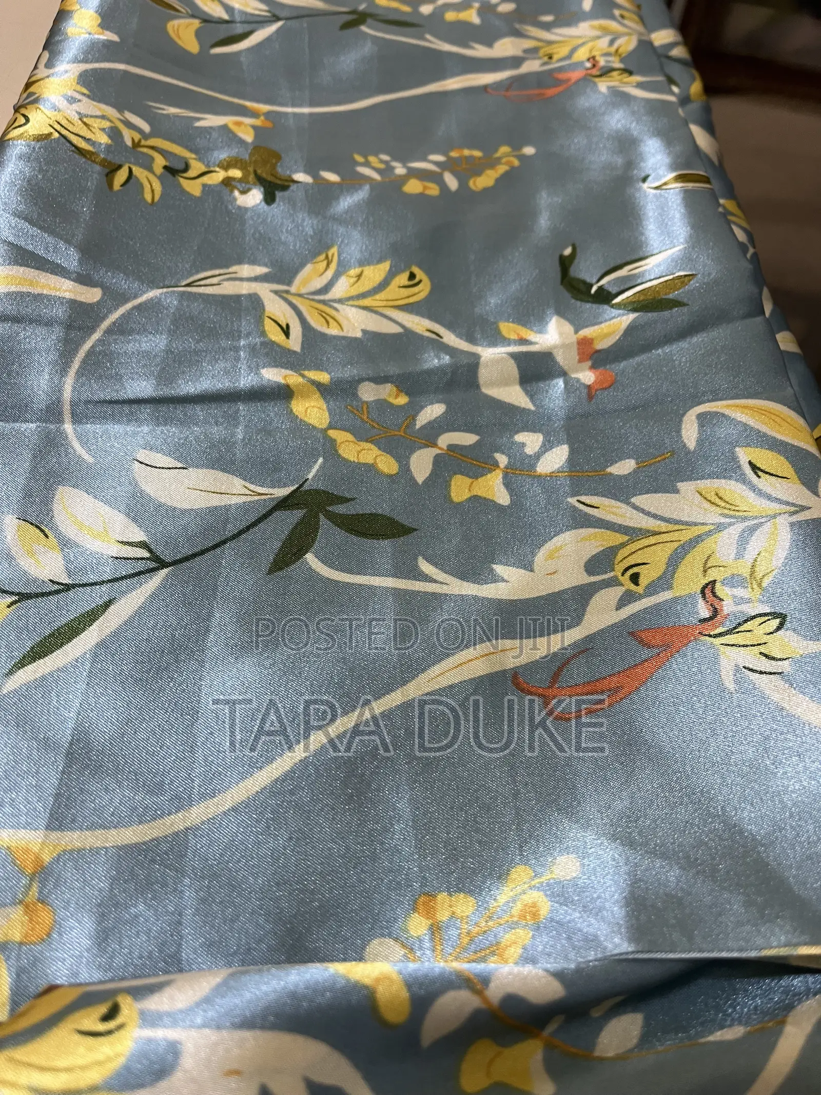 Blue Botanical Satin Material