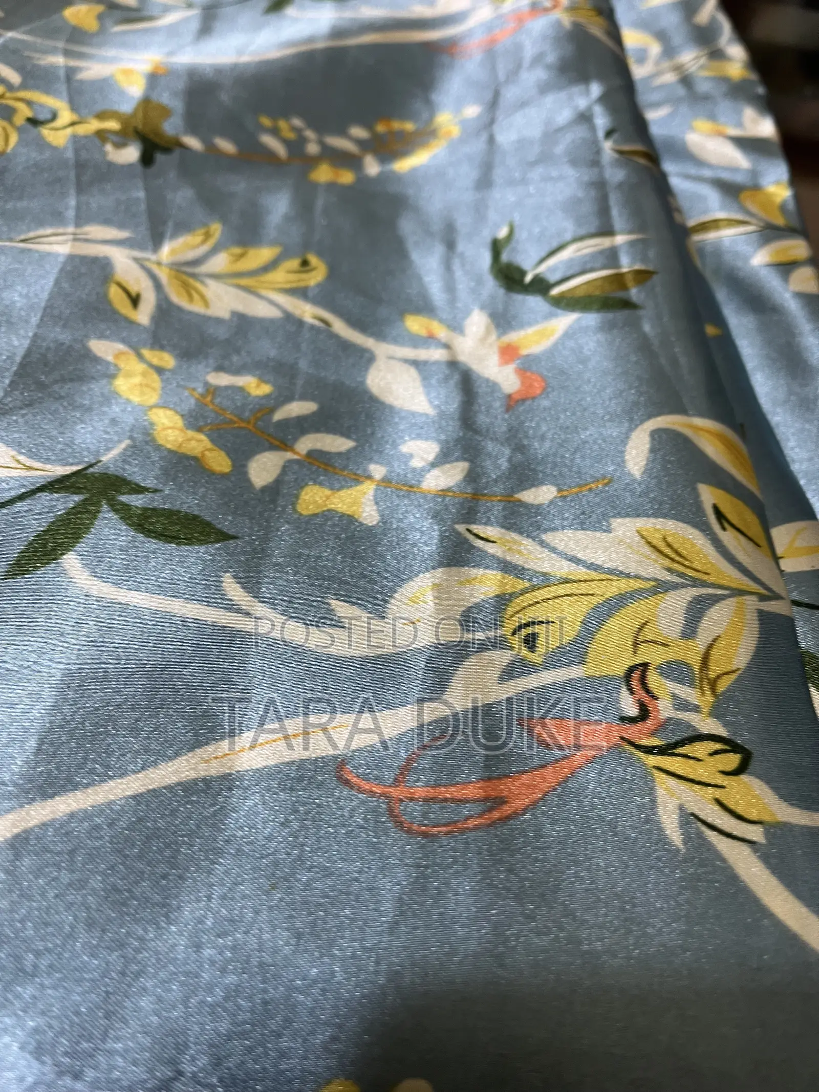 Blue Botanical Satin Material