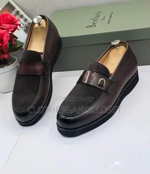 Brown Mixed-Texture Leather and Suede Dress Loafers