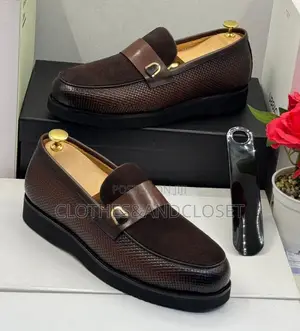 Brown Mixed-Texture Leather and Suede Dress Loafers