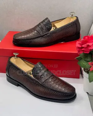 Stylish Pair of Brown Embossed Leather Penny Loafers