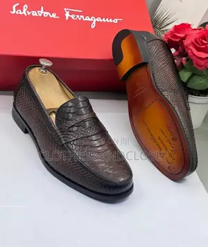 Stylish Pair of Brown Embossed Leather Penny Loafers