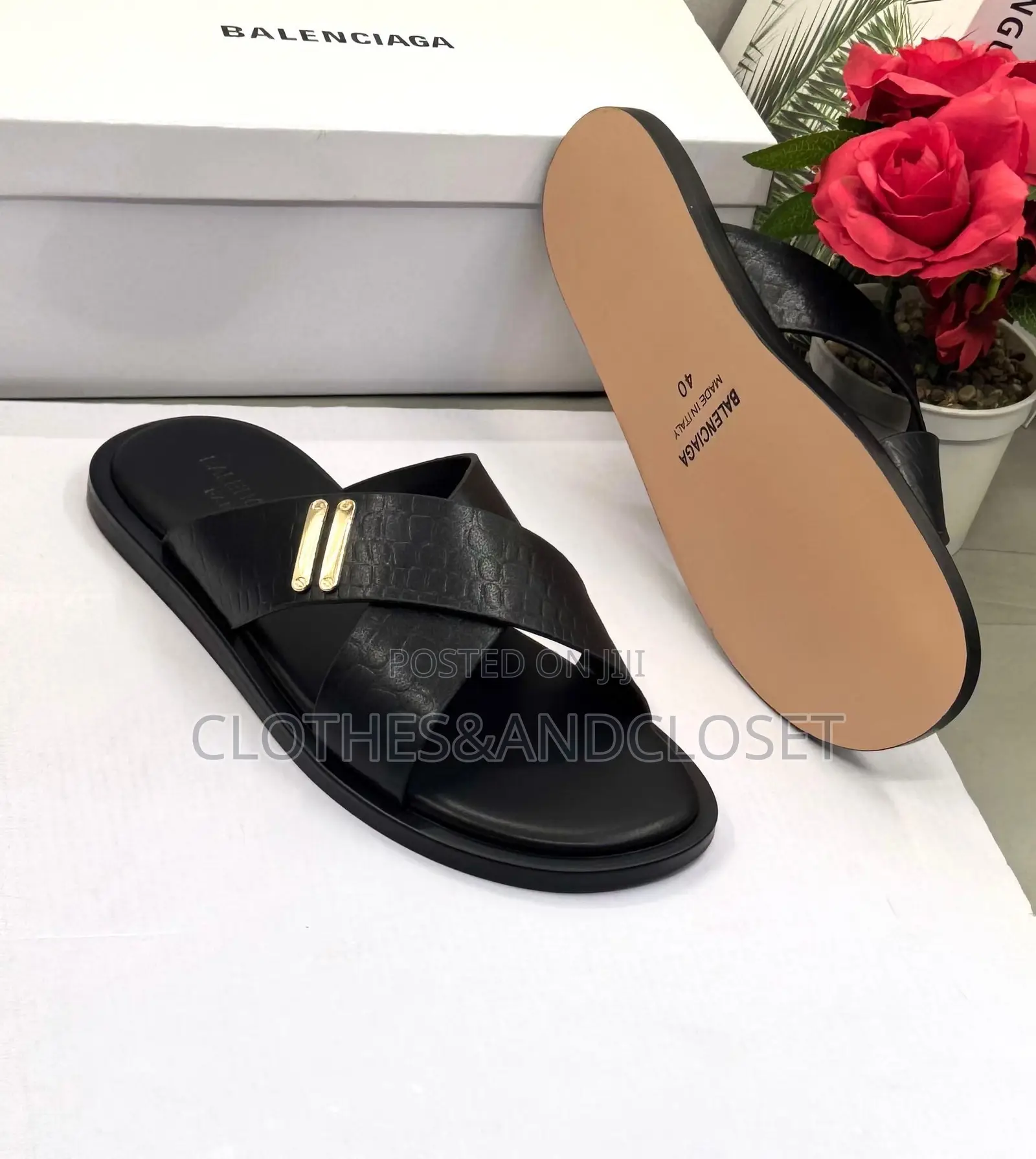 Black Crocodile-Embossed Criss-Cros Slide Sandals Featuring a Polished