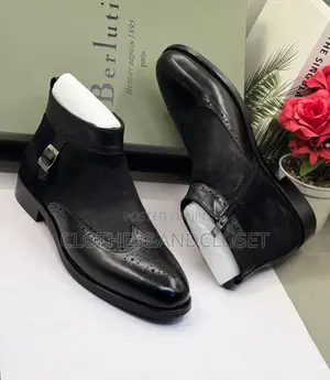 Black Men's Dress Boots Featuring a Combination of Polished Smooth