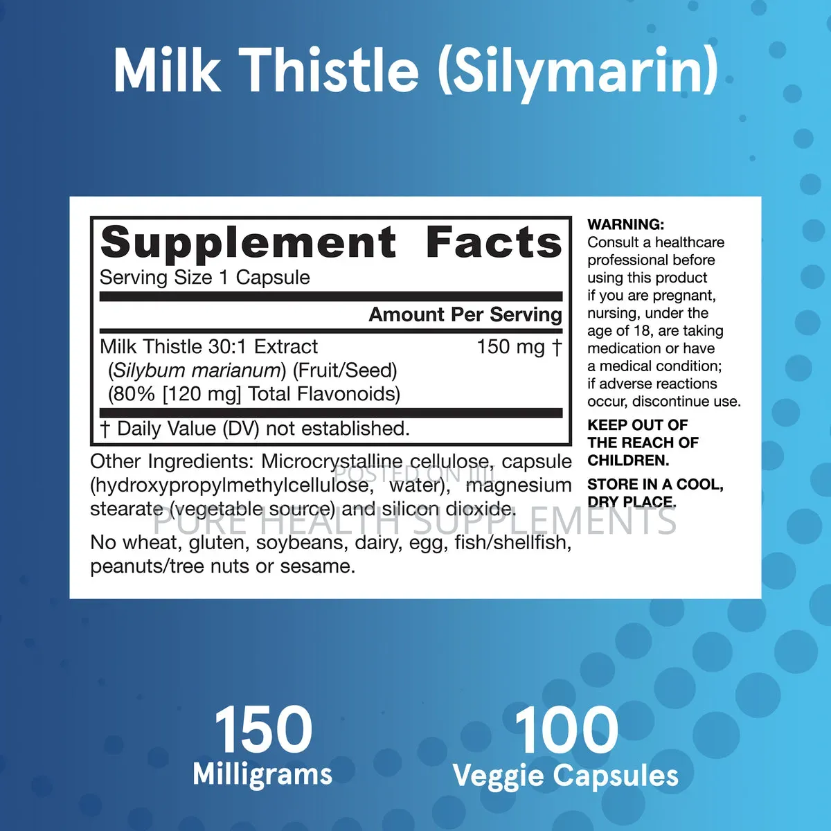 Milk Thistle 150 Mg, Liver Health (120 Mg Silymarin), 100 Veg Caps