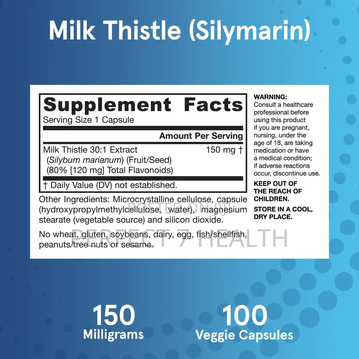 Milk Thistle 150 Mg, Liver Health (120 Mg Silymarin), 100 Veg Caps