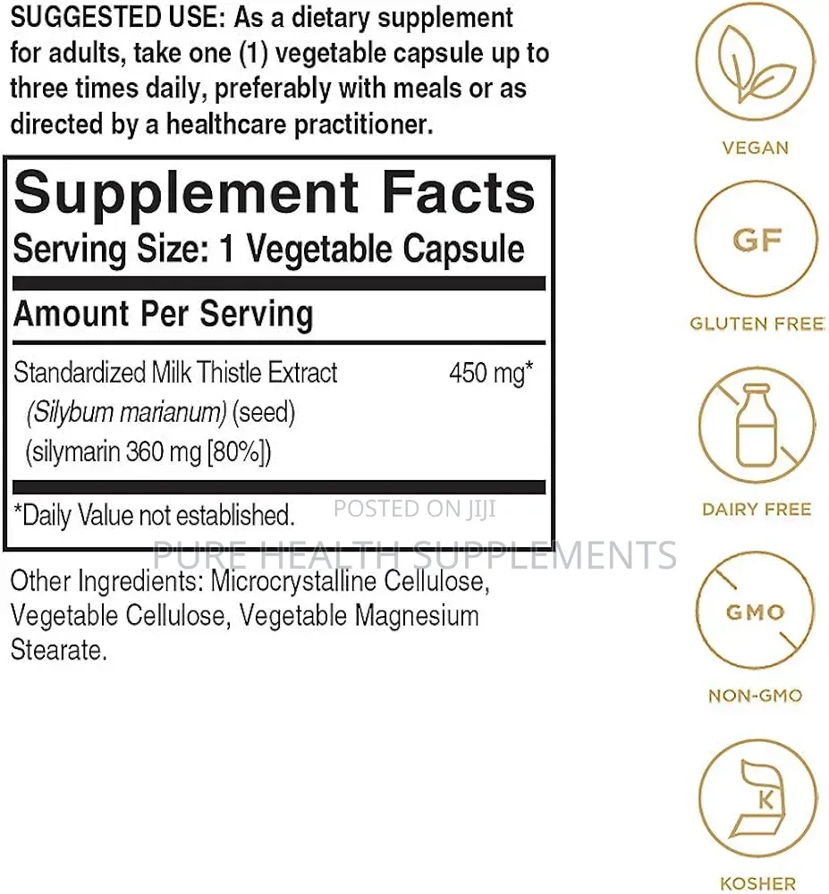 Milk Thistle 450 Mg, Liver Health, (360 Mg Silymarin), 100 Veg Caps