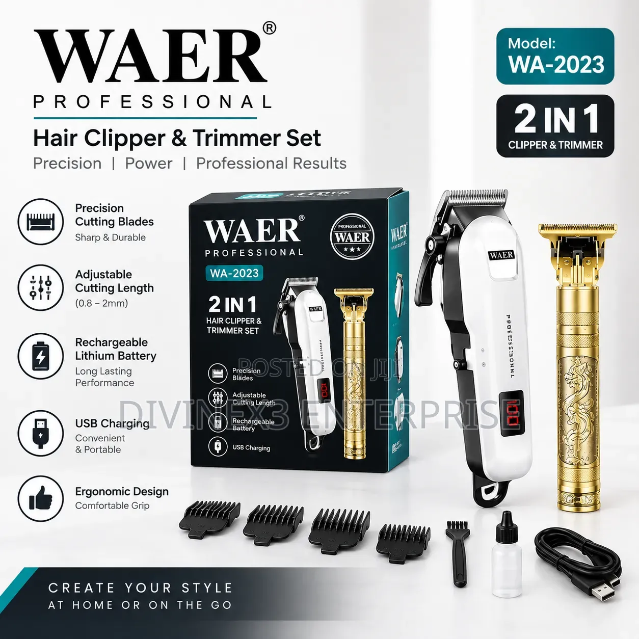 WAER Professional 2-in-1 Hair Clipper Trimmer Set