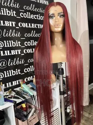 Slicky New 30 Inches Long Sleek Burgundy Wig With a Kim K Closure
