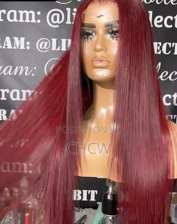 Slicky New 30 Inches Long Sleek Burgundy Wig With a Kim K Closure