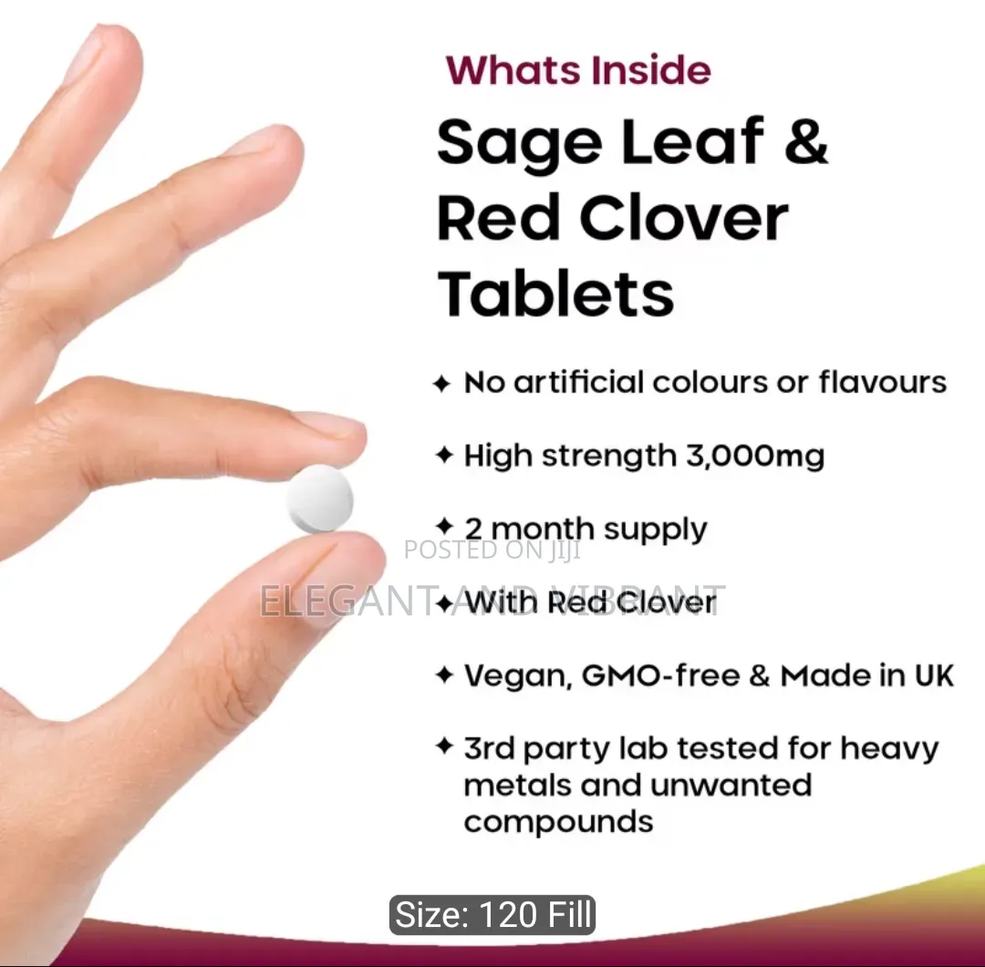 Sage Leaf Red Clover Tablets for Menopause-120 Potent 3000mg Tablets